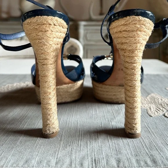 Christian Dior - Blue Patent Leather Platform Sandal withLogo